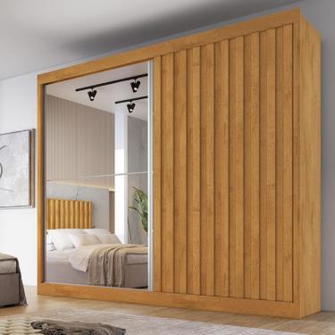 Imagem de Guarda Roupa Casal Ripado com Espelho 2 Portas de Correr 100 MDF Atlanta Made Marcs - Peroba