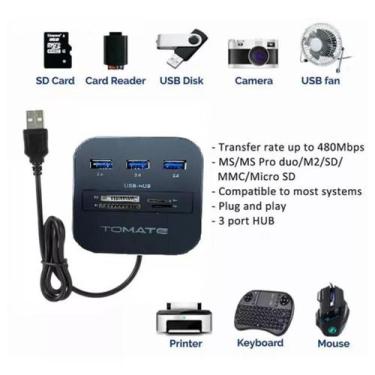 Imagem de Leitor De Cartão Hub Usb 7 Portas - Tomate