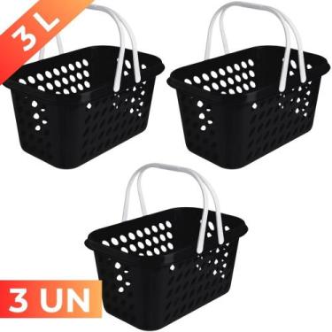 Imagem de Kit 3 Cesta Cestinha Plástica Supermercado Compras 3L c/ Alça Resisten