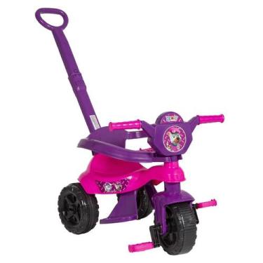 Imagem de Triciclo Motoca Menina Rosa e Roxo Com Protetor, Empurrador E Pedal Su