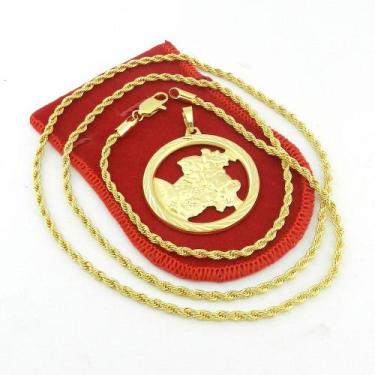 Imagem de Corrente Masculina 70cm 3mm São Jorge Folheado Ouro 18k CR470 - WNBIJO