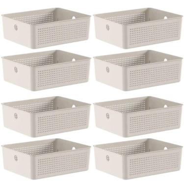 Imagem de 8 Caixas Organizadoras Multiuso Flow Bege 12L Ou Cestos Plásticos Lavanderia Closet