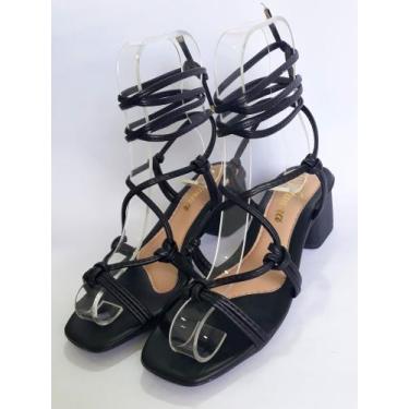 Imagem de Sandália luxo salto bloco de amarrar confortável 074-13 - VITANNA, Pre