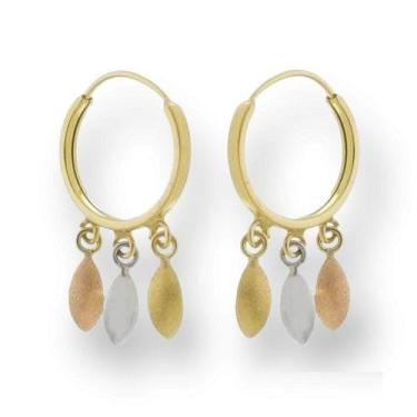 Imagem de Brinco De Ouro 18k Argola Com Pingentes  Navetes - Elegancy Joias, Tri