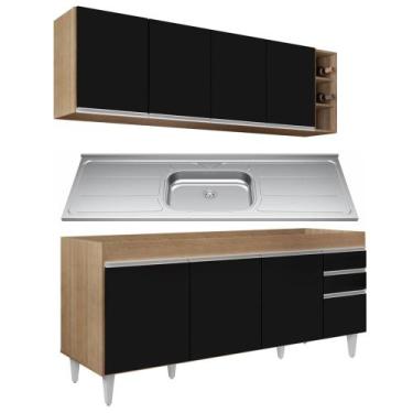 Imagem de Armário Aéreo Nevada e Balcão Gabinete 180cm Com Pia Dallas Castanho/P