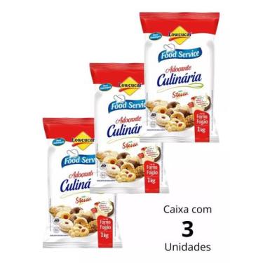 Imagem de Adoçante Lowçucar Culinário Com Stevia Kit 3 Pacotes De 1kg - Delivery