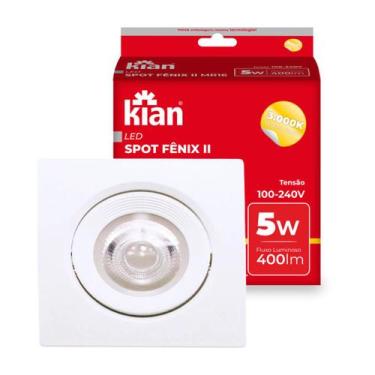 Imagem de Kit 2 spot luminaria direcionavel embutir led quadrada 5w 3000k kian