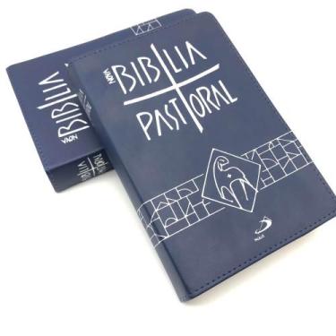 Imagem de Bíblia sagrada católica pastoral média encadernada azul - Paulus