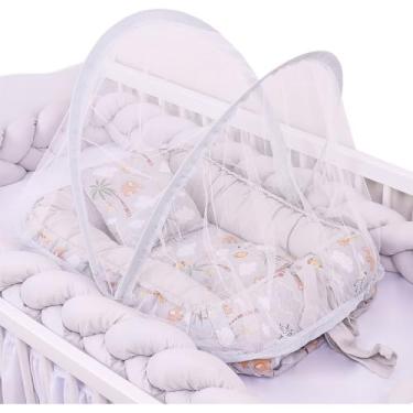 Imagem de Ninho Redutor de Berço Para Bebê Com Mosquiteiro Safari Cinza