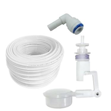 Imagem de Kit Boia Nível + Mangueira Atóxica 5/16” (8mm) + Niple 90° Engate Rápido de 1/4” Encaixe Plug 6,40mm (03 Metros de Mangueira)