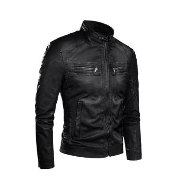 Imagem de Jaqueta De Couro Masculina Moda Inverno frio - Vmong, Preto, G