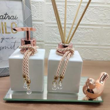 Imagem de Kit Lavabo Difusor Porta Sabonete Líquido Bandeja Espelhada Enfeite De