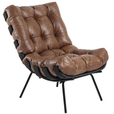 Imagem de Poltrona Costela Preto L04 Couro Mel