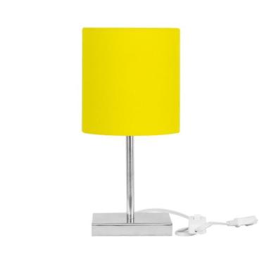 Imagem de Abajur Eros Cilindrico Amarelo Com Base Quadrada De Inox - MARRYLUZ