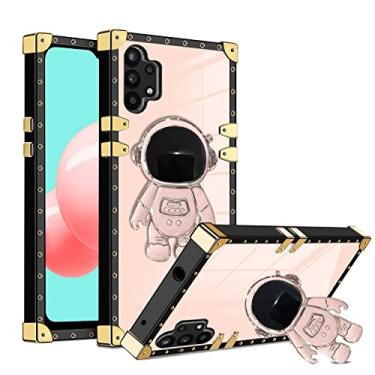 Imagem de B-wishy Para Samsung Galaxy A32 5G com suporte de anel de suporte, rebite quadrado para meninas mulheres cristal anti-choque fino à prova de choque capa de telefone para Samsung Galaxy A32 5G (Y ouro rosa)