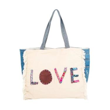 Imagem de Back From Bali Bolsa feminina jeans Love clássica leve ombro boho bolsa bolsa, Denim Love, Medium