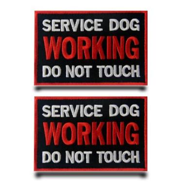 Imagem de 2 peças "Working Do Not Touch Service Dog" Patch de bandeira de cão de serviço bordado gancho e laço aplique emblema tático militar para roupas, arreios para cães, coletes para cães, coletes e
