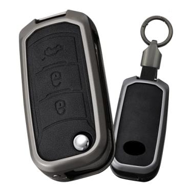 Imagem de HIBEYO Capa de chaveiro compatível com Trumpchi GA3 GA4 GA5 GA6 GA8 GS3 GS4 GS5 GS7 GS8 M6 M8 2018 2019 2020 Acessórios Suporte inteligente dobrável de couro e liga de zinco com chaveiros-B tipo preto