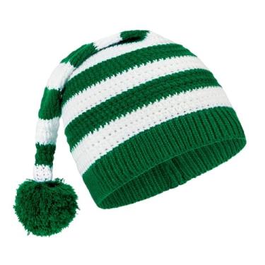 Imagem de American Trends Chapéus de Papai Noel despojados para adultos de Natal para mulheres e homens, chapéu de elfo, chapéu de Papai Noel, gorro de Natal, Listras verdes e brancas, tamanho �nico
