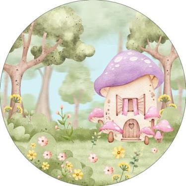 Imagem de Painel De Festa Redondo 1,50x1,50 - Floresta Casinha Cogumelos 023 - V