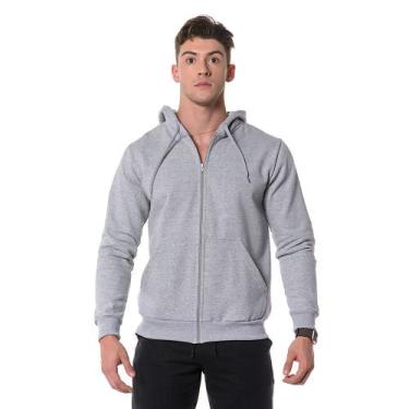 Imagem de Moletom Masculino Cinza Claro com Zíper e Bolso Canguru - CHIELLA, GG,