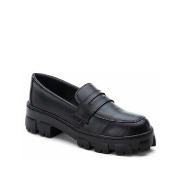 Imagem de Sapato Mocassim Tratorado Feminino Oxford Tendência, Preto