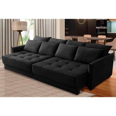 Imagem de Sofá Sem Caixa Retrátil Reclinável 2,50m Clara Veludo Preto Kaleo Deco