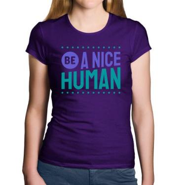 Imagem de Baby Look Algodão Be A Nice Human  - Foca na Moda, Roxo, GGG