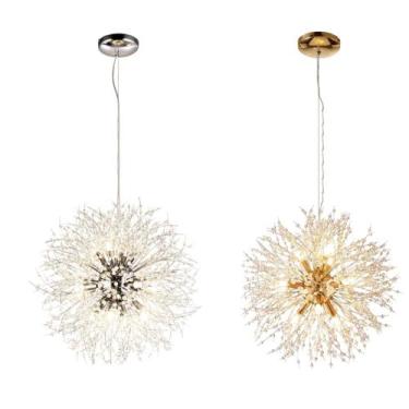 Imagem de Lustre Pendente Luminária Teto Dente de Leão 40cm Dourado Ouriço Globo
