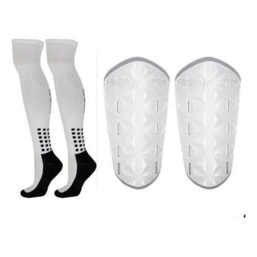 Imagem de Kit Meião + Caneleira Futebol Penalty Infantil Tam 33-38, Branco