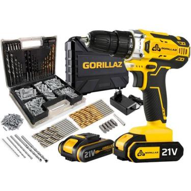 Imagem de Kit Parafusadeira Furadeira 21v 3/8 + 2 Baterias + 300 Pçs - GORILLAZ