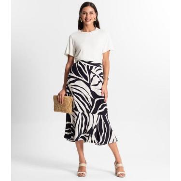 Imagem de Saia Midi Estampada Rovitex Preto, Preto, M