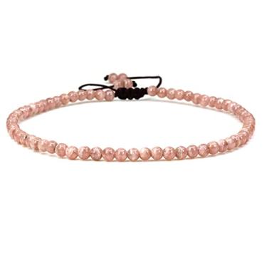 Imagem de Keleny Tornozeleira elástica com pingente redondo de pedra natural de 4 mm para mulheres, corda marrom ajustável de 21 a 28 cm, Pedra, Pedra,