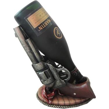 Imagem de Ebros Gift Country Western Cowboy seis pistolas de tiro revólver duplo com munição e cordas de touro, suporte de garrafa de vinho, suporte de prateleira, estátua, vintage, do oeste selvagem, rústico,