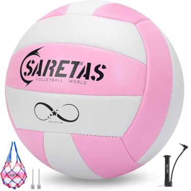 Imagem de Saretas, Bolas de vôlei de praia tamanho oficial para uso externo/interno, bolas de vôlei coloridas e macias para meninas, jovens, adolescentes praticam bolas de vôlei com agulhas de bomba para