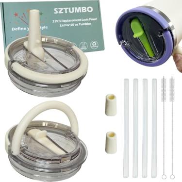 Imagem de 2 peças de substituição de tampa de canudo flip para Stanley copo de 1,134 g, tampa 100% à prova de vazamento, tampa à prova de derramamento e resistente a respingos, com bocal de sucção removível