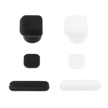 Imagem de YINETTECH 2 conjuntos de tampão de borracha antipoeira com furo de parafuso, kit de reparo de plugue de parafuso compatível com Nintendo DS Lite NDSL DSL preto e branco