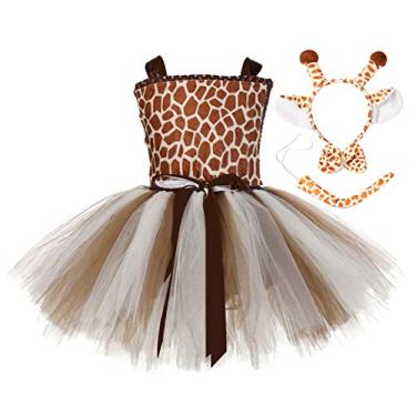 Imagem de Tutu Dreams Fantasias de animais de Halloween para crianças de 1 a 10 anos, rena, girafa, tigre, com faixa de cabeça, roupas de fantasia de Halloween, Girafa, 5-6 Anos