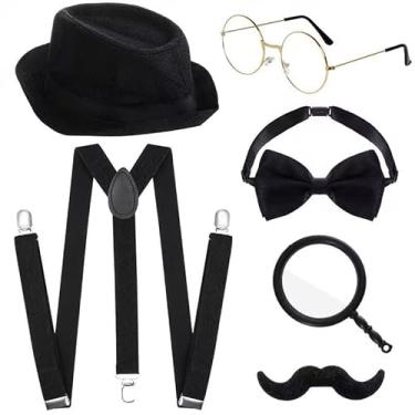 Imagem de HOVEOX Fantasia de 100 dias de escola fantasia de velho acessórios de avô fantasia masculina dos anos 20, Preto, G