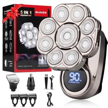 Imagem de Barbeadores de cabeça 9D para homens carecas, barbeador elétrico para homens se barbearem rápido com tela de LED, recarregável sem fio, kit de barbeador rotativo à prova d'água IPX7 com aparador de