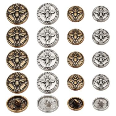 Imagem de NBEADS 40 peças de botões blazer de metal vintage de 2 cores, botões de pressão de liga de haste de abelha de 15 mm/20 mm para costura jeans, ternos, casacos esportivos, jaquetas uniformes, orifício