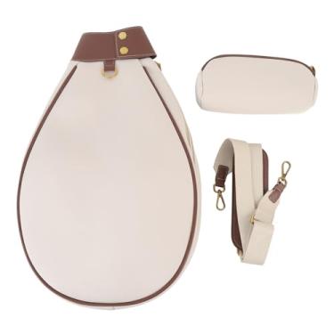 Imagem de Mochila de Estilingue de Tênis, Saco de Tênis de Grande Capacidade, Alças Estáveis, Padrão Xadrez, Saco de Raquete de Tênis Com Bolso Externo Com Zíper para Raquetes (Bege)