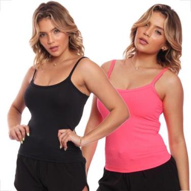 Imagem de Kit 2 Blusinha Alcinha Regata Fitness Canelada Básica - MC Digital, P,