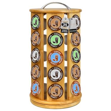 Imagem de Carrossel de cápsulas de café de bambu da Eltow – Compatível com K-Cups, 35 cápsulas de armazenamento, plataforma Lazy Suzan gira 360 graus Design moderno para casa ou escritório, organizador de balcão de cozinha