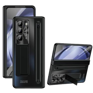 Imagem de 360 capa de dobradiça de proteção completa para Samsung Galaxy Z Fold 5 4 3 filme de vidro temperado com suporte de capa dobrável para caneta de toque, N preto, para Z Fold 4