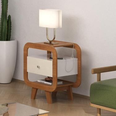 Imagem de Mesa De Apoio Lateral Com Usb Artely Theo Cinamomo-off White