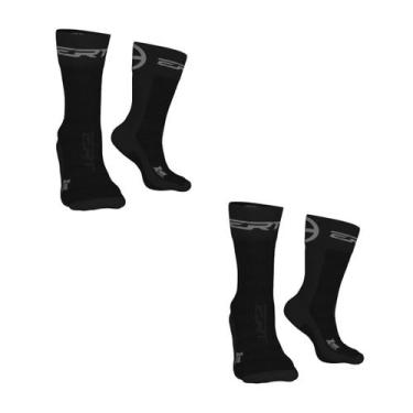 Imagem de Kit 2 pares meia ciclismo corrida cano médio ERT Preto/Cinza, Preto, C