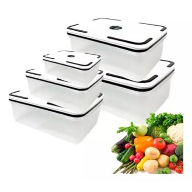 Imagem de Kit 5 Potes Herméticos Retangulares com Tampa de Plástico Transparente Armazena Alimentos Bem Vedados Resistente Ideal para Freezer e Microondas - 490ML 820ML 1300ML 2000ML 2900ML