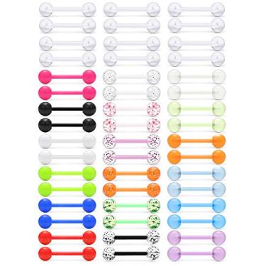 Imagem de SCERRRING Anéis de língua 14 G língua de acrílico piercing joia flexível língua reta bico piercing barras 16 mm 5/8" para mulheres homens 48 peças