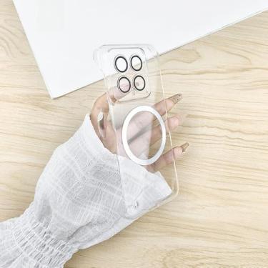 Imagem de Capa de celular magnética transparente sem moldura revestida para Xiaomi Mi 14 13 12S Ultra 12 Pro 12X 14U 14P Proteção de câmera, transparente, para Xiaomi 14 Pro